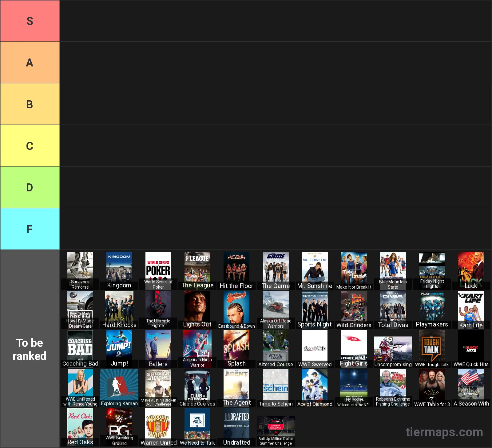 Sports TV Shows Tier List: Tier List with 6 tiers, S