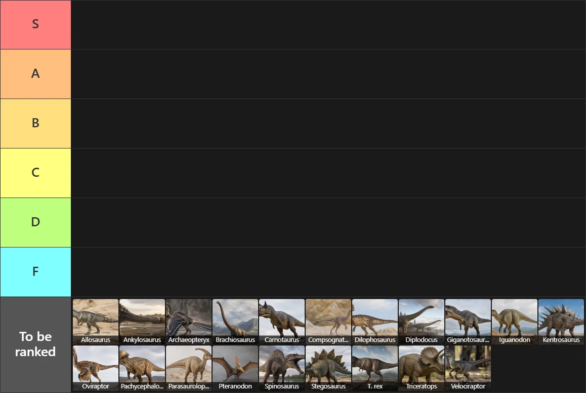 Dinosaurs Tier List: Tier List with 6 tiers, S