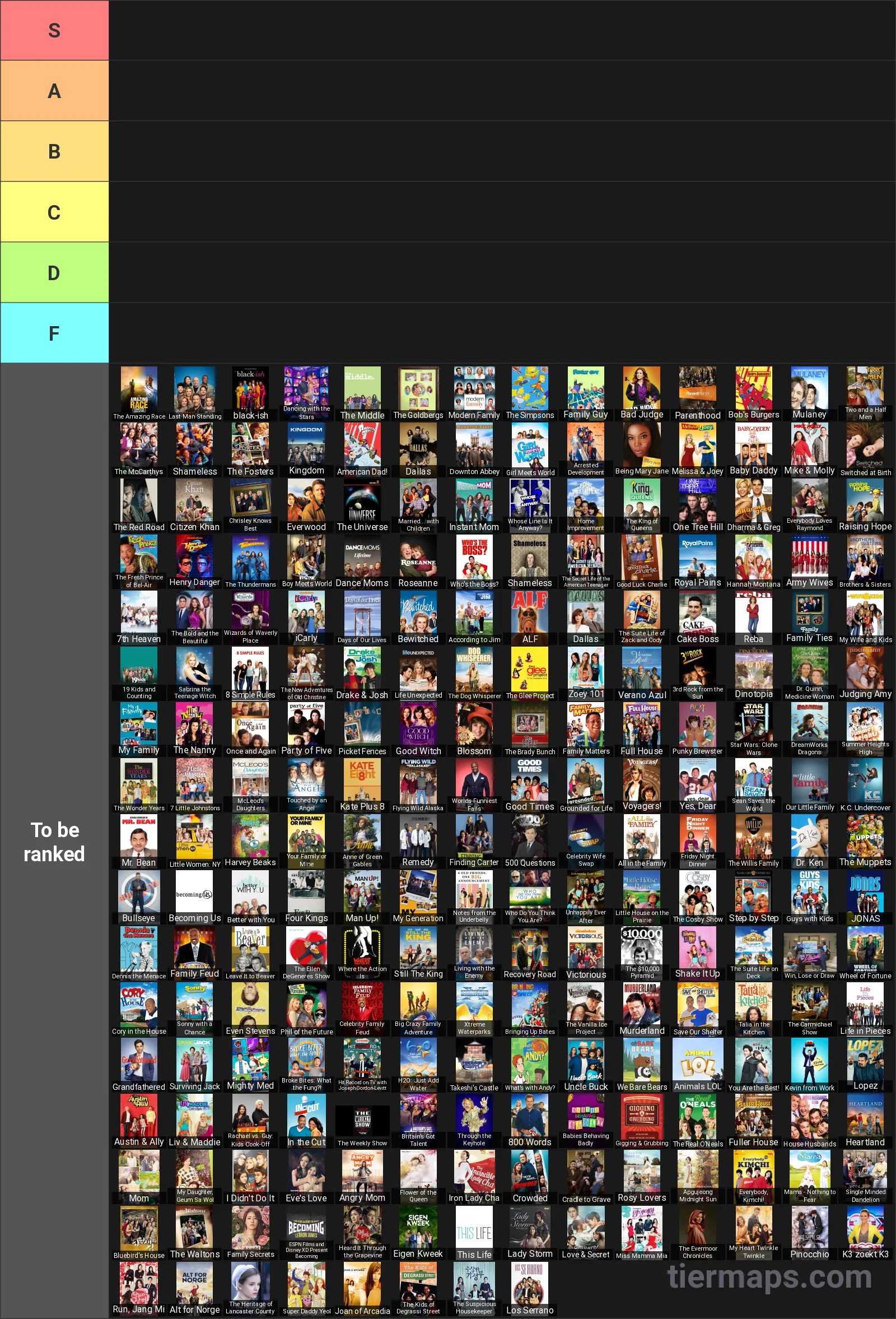 Family TV Shows Tier List: Tier List with 6 tiers, S