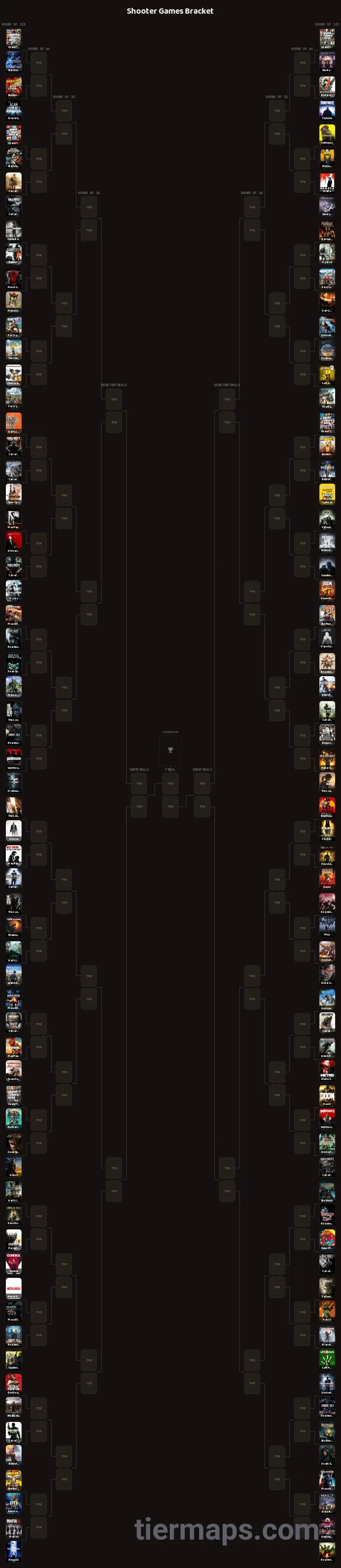 Shooter Games Bracket: Bracket with 128 entries