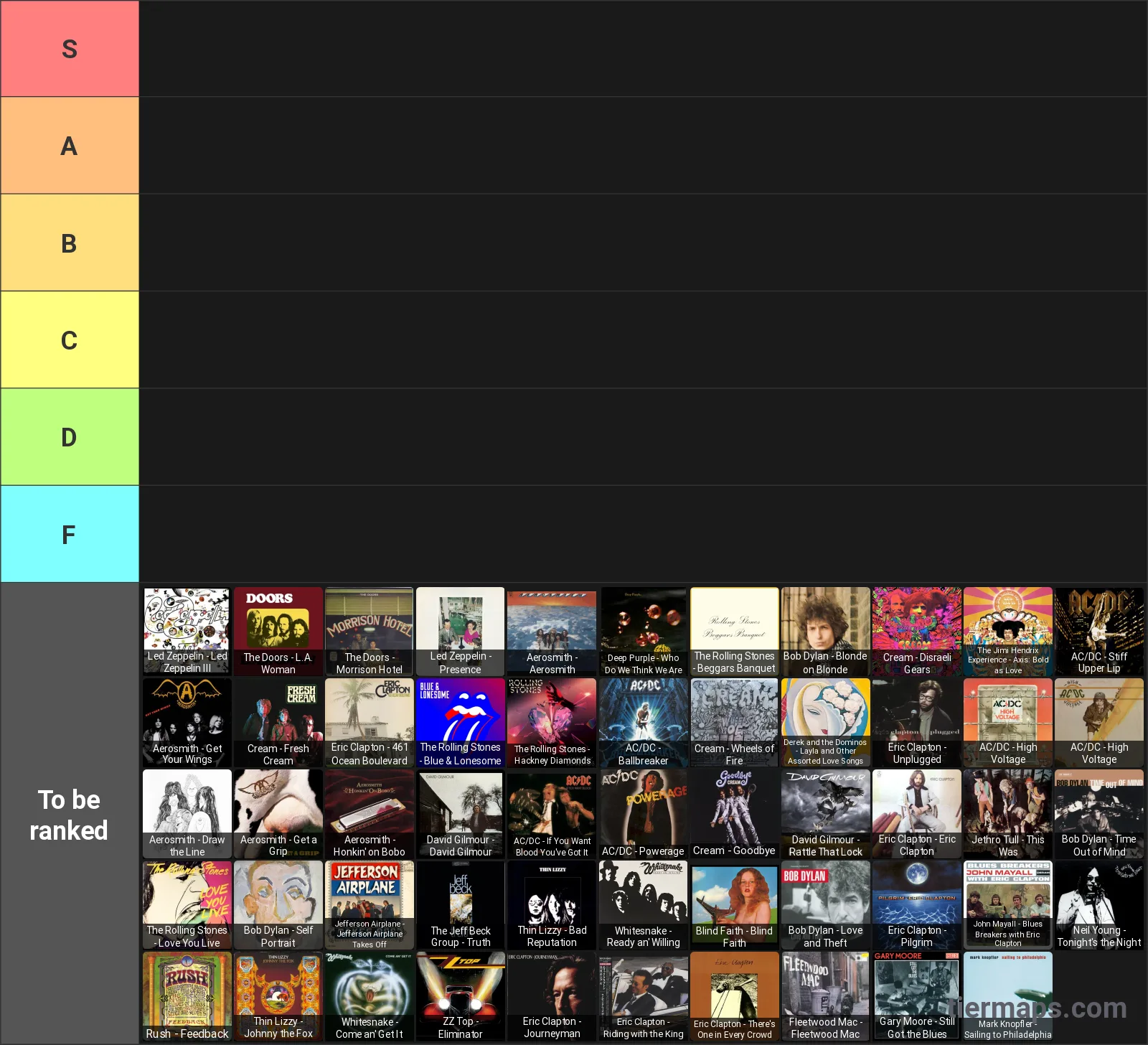 Blues Albums Tier List: Tier List with 6 tiers, S