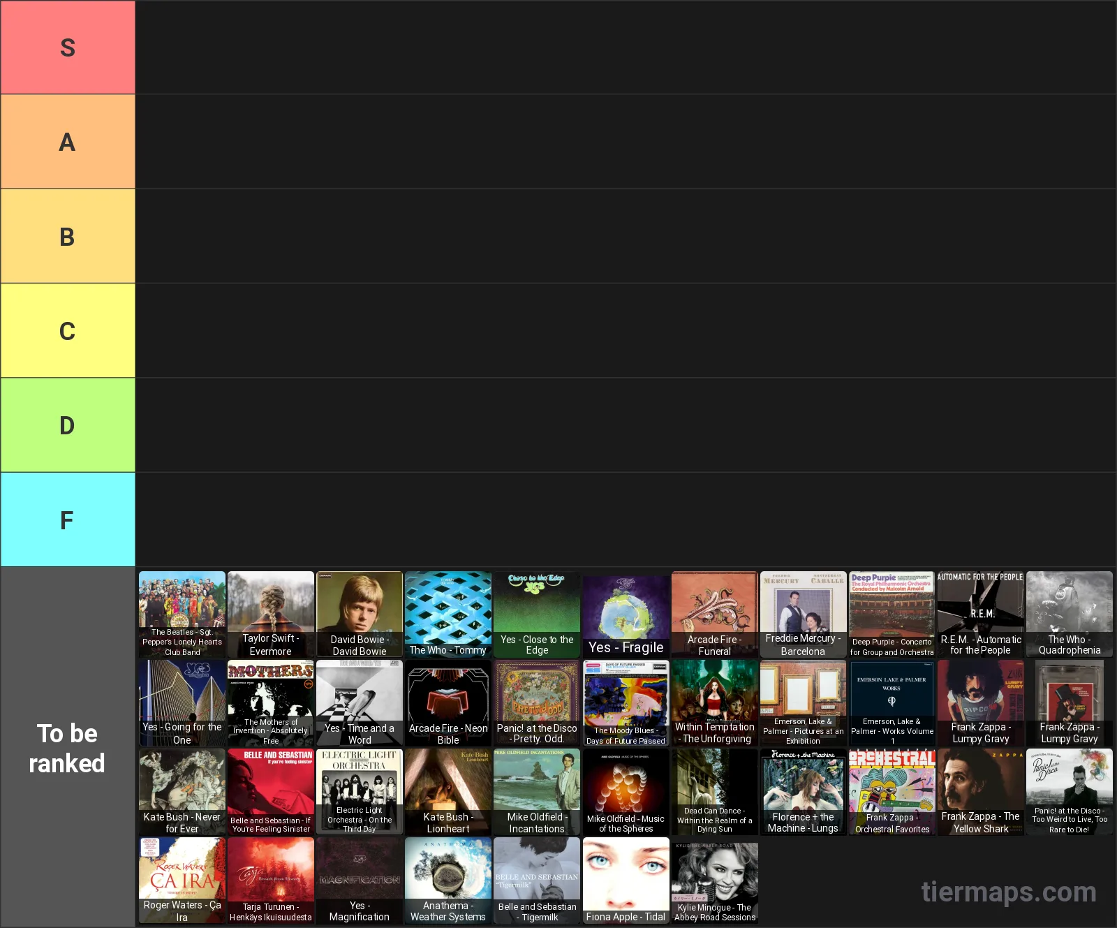 Classical Albums Tier List: Tier List with 6 tiers, S
