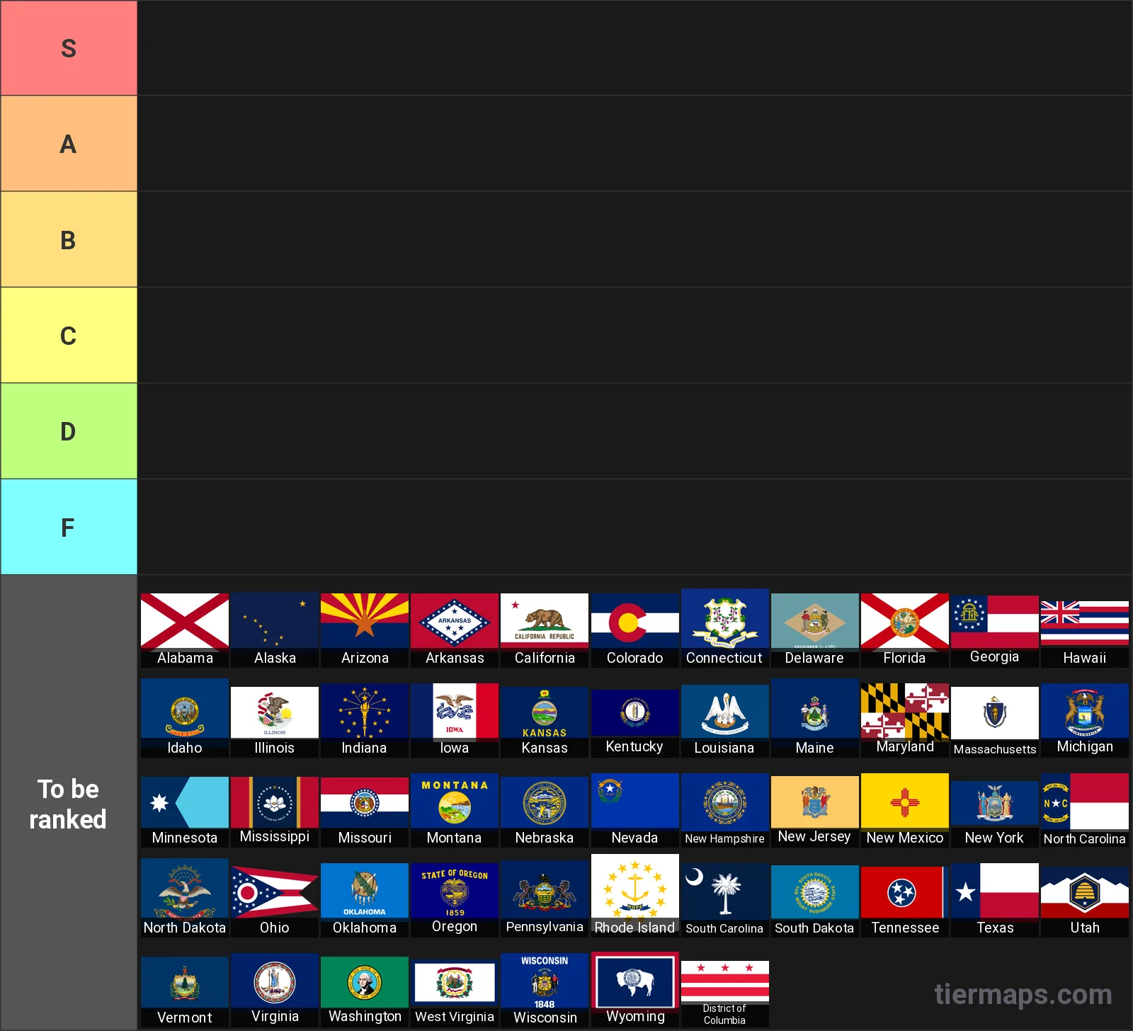 US State Flags Tier List: Tier List with 6 tiers, S
