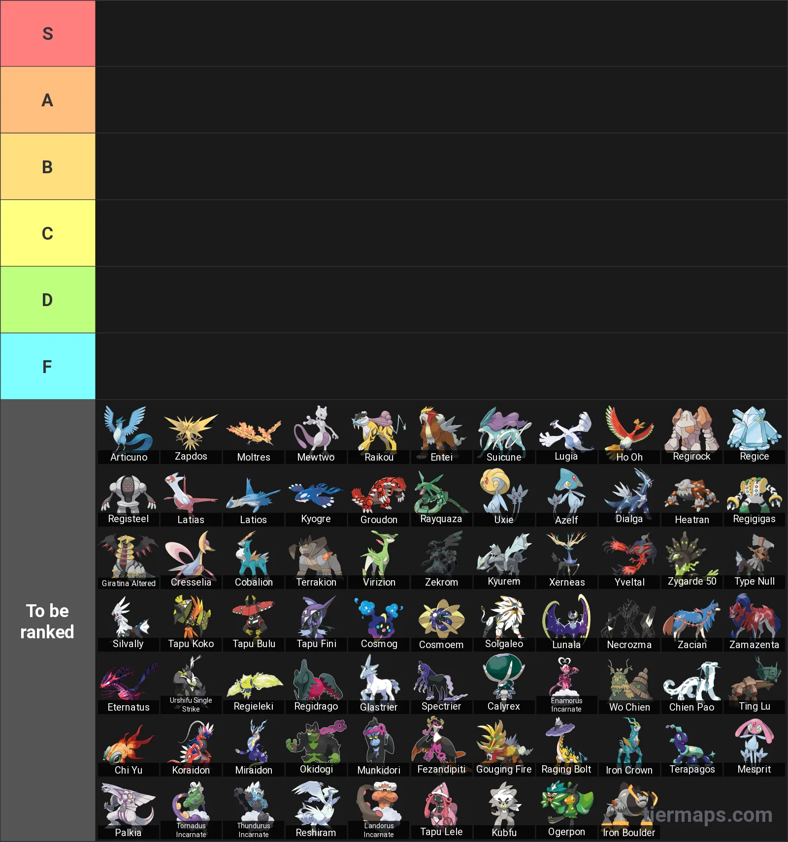 Legendary Pokemon Tier List: Tier List with 6 tiers, S