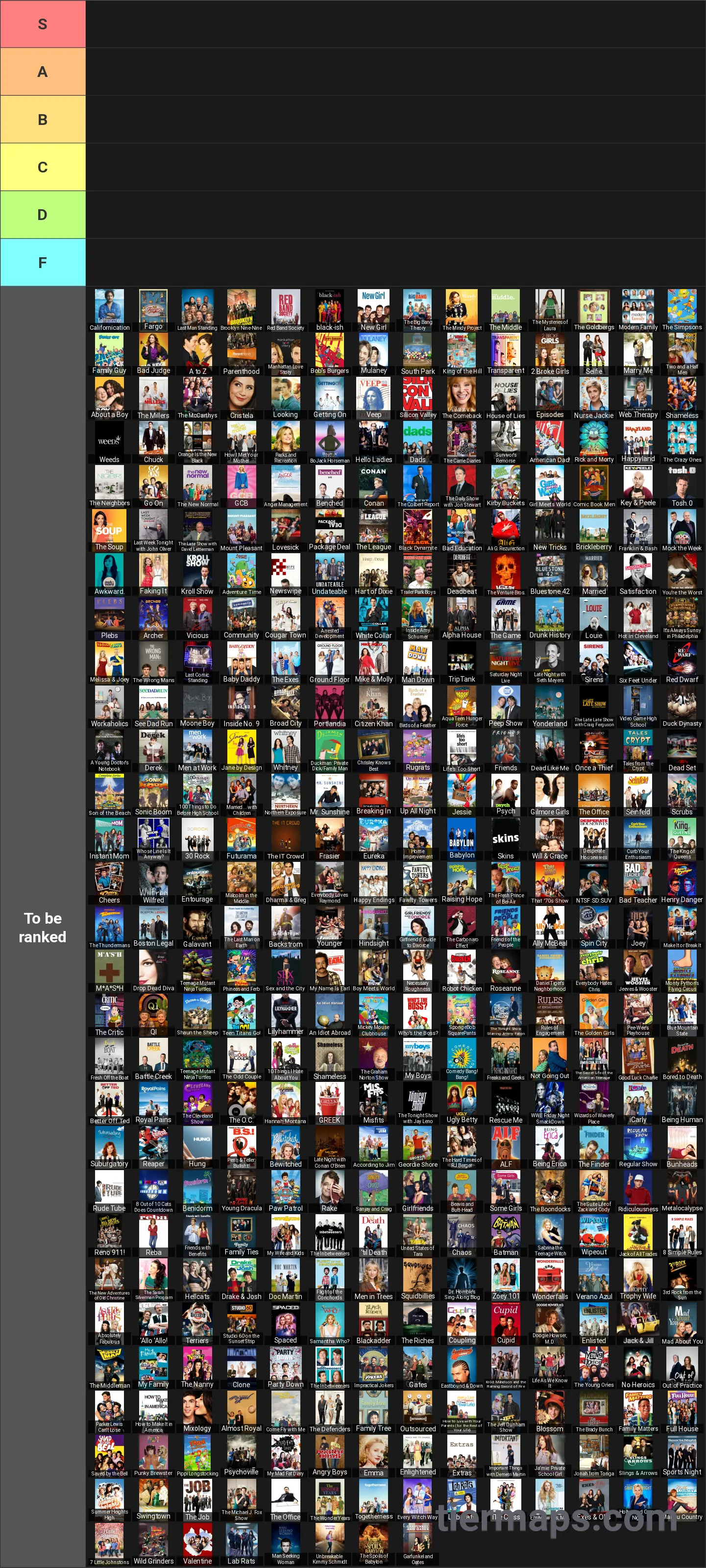 Comedy TV Shows Tier List: Tier List with 6 tiers, S