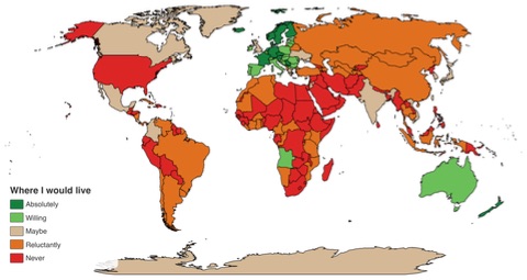 Where I would live but i dont really have a relation to most of these countries