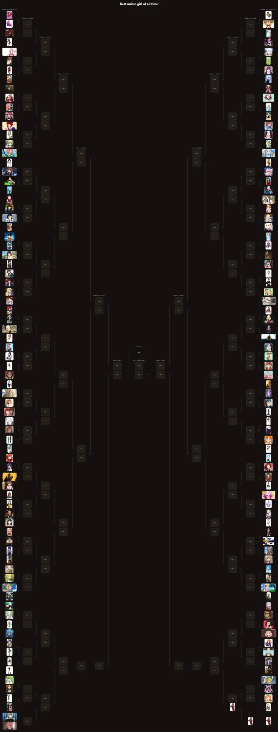 best anime girl of all time: Bracket with 155 entries, Entries: ai hoshino, aira shiratori, airi katagiri